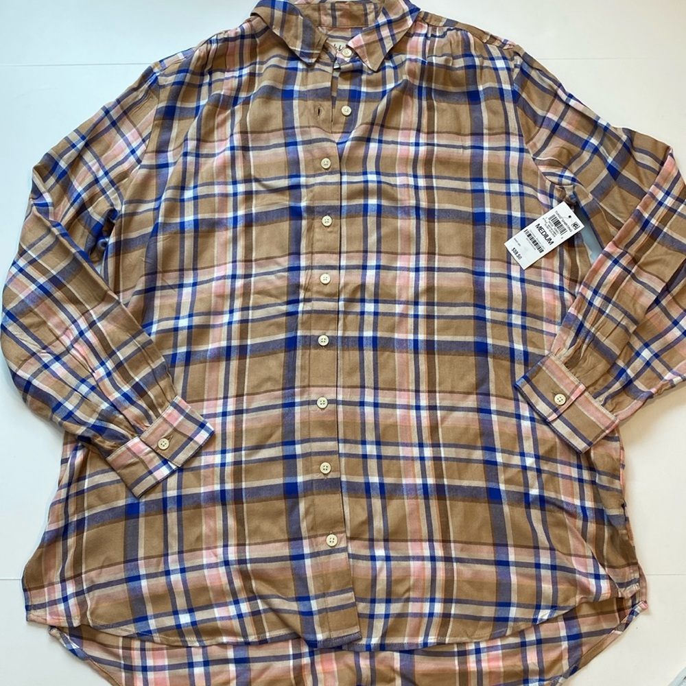 Style & Co Medium Plaid Long Sleeve Button Tunic Shirt New D4e